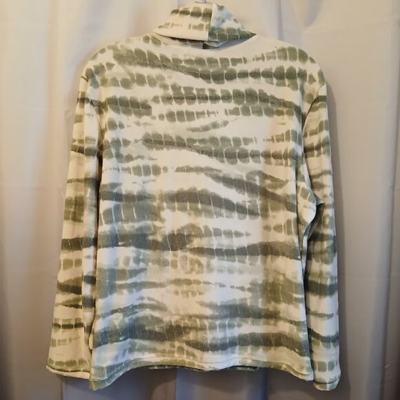 Nwt Cowl Neck Tie Dye T-shirt PL Army green white Long Sleeve Soft TerryKnit Top - Picture 6 of 8